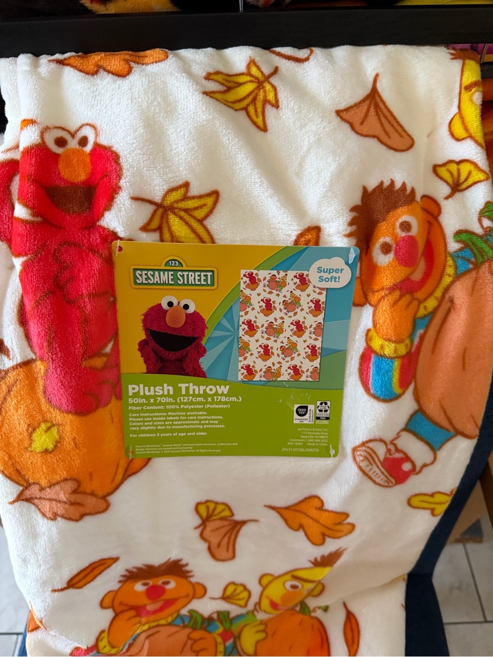 Sesame Street Fall Characters Plush Throw Blanket - White, Orange, Red